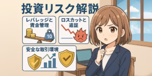 投資リスク解説 レバレッジと資金管理 ロスカットと追証 安全な取引環境 ジャパニーズアニメ風
